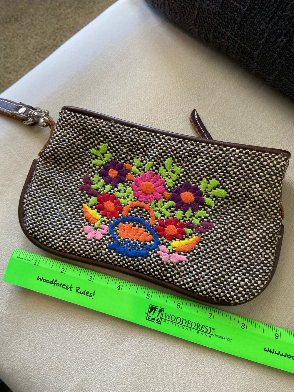 Consuela embroidered floral wristlet pouch leather trim leopard inside Retired - Picture 6 of 16